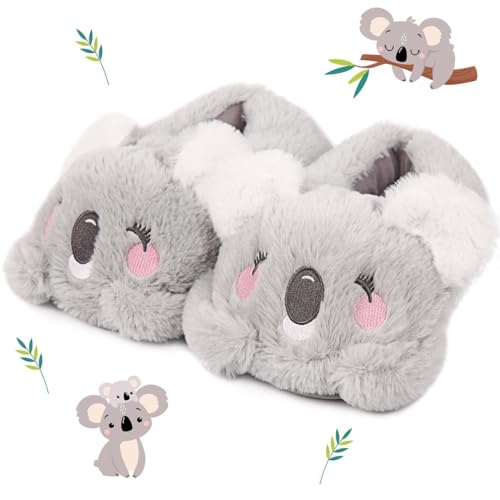 Caramella Bubble Women Cute Animal Koala Slippers Memory Foam Cotton House Shoes Anti-slip Rubber Sole Fuzzy Shoes for Adults Indoor Outdoor