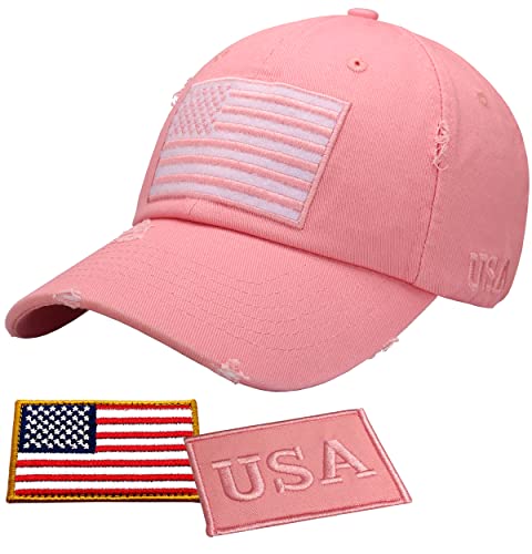 Image of Antourage American Flag Unisex Baseball Hat for Men and Women | USA Flag Mesh Snapback Flat Visor Cap + 2 Patriotic Patches