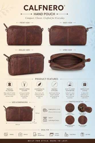 Image of Calfnero Genuine Leather Toiletry Bag for Men & Women | Premium Leather Travel-Pouch | Toiletry Organizer | Cosmetic & Shaving Kit Bag | Unisex Travel Dopp Kit (Kara)
