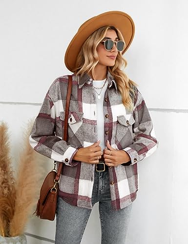 FindThy Women's Warm Sherpa Lined Fleece Plaid Flannel Shirt Jacket Button Down Fuzzy Shacket3