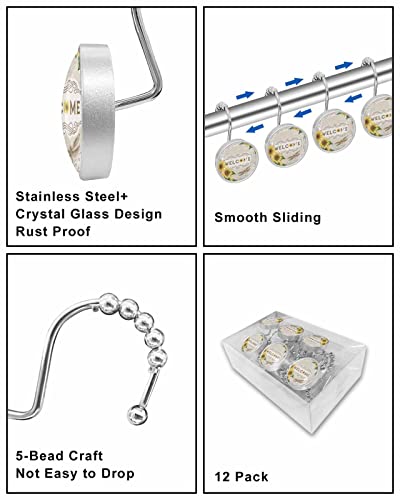 Decorative Shower Curtain Hooks 12Pcs Sunflower Park Bees Crystal Glass Design Shower Curtain Rings Stainless Steel Rustproof Shower Curtain Hangers For Bathroom Toilet Closet #TOP6