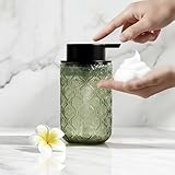 SEICASAYA 400 ml Foaming Soap Dispenser, Refillable Floral Embossed Glass Bottle with Hand Pump for Bathroom Sink (Green)