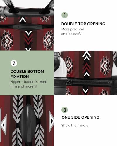 Southwestern Red Black Suitcase Cover - Waterproof Stretch Travel Luggage Cover, Boho Ethnic Geometric Luggage Covers Washable Luggage Protector Suitcase Cover Fits 22-25 Inch Luggage2