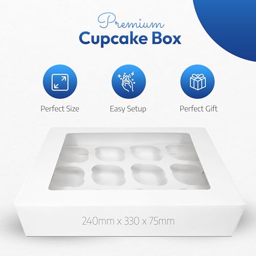 FALGUN 10 x Premium White 12 Hole Cavity Cupcake Boxes with Window and Inserts - (Rounded Inserts) - Image 2