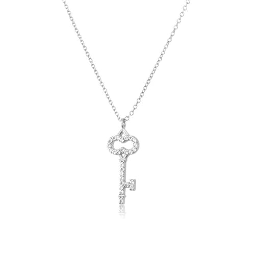 925 Sterling Silver Gold Zircon Pave Key Pendant Long Chain Necklace Wedding Jewelry Luxury Crystal CZ Rock Punk - Gold