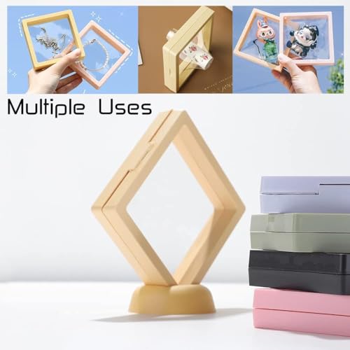 Image of 4 PCS 3D Floating Frame Display Holder Stands, Coins Display Case Travel Portable PE Film Jewelry Storage Box Transparent Display Organizer for Challenge Coins, AA Medallions, 9*9*2 cm
