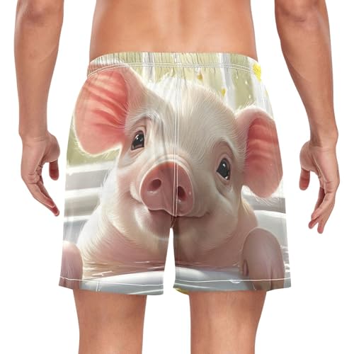 Pig Bathtub Cute Mens Swim Trunks with Liner, Cool Quick Dry Beach Swim Shorts, Swimwear Bathing Suits S2