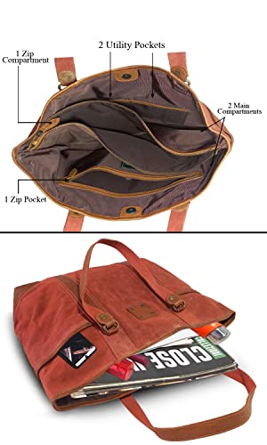 Buy CANVAS & AWL Hand Waxed Canvas & Leather Unisex Large Tote Bag
