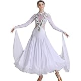 Vestidos De Baile Estándar Nacional Ropa Moderna Manga Larga Sencillez Vestido Vals Tango Traje Columpio Tul Gama Alta Vestido Salsa,Blanco,L