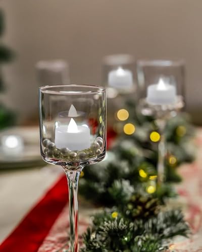 Image of Homemory Tea Lights with Timer Battery Operated, 6H Timer Auto On Daily, Flickering Flameless LED Votive Candles for Table Centerpieces, Lantern, Halloween, Christmas, Cool White, No Remote, 12-Pack