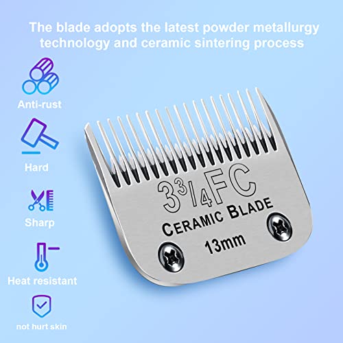 Image of 3-3 /4FC Detachable Dog Blades Compatible with Andis /Oster A5 Grooming | Compatible with wahl km10 dog clipper,Cut Length 1 /2 inch(13mm),Made of Ceramic Blade & Stainless Steel Blade