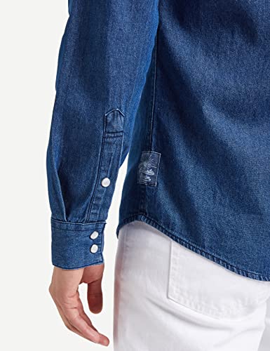 Image of Amazon Brand - Symbol Men's Cotton Slim Fit Denim Shirt | Casual | Plain | Full Sleeve | Summer (Available in Plus Sizes)
