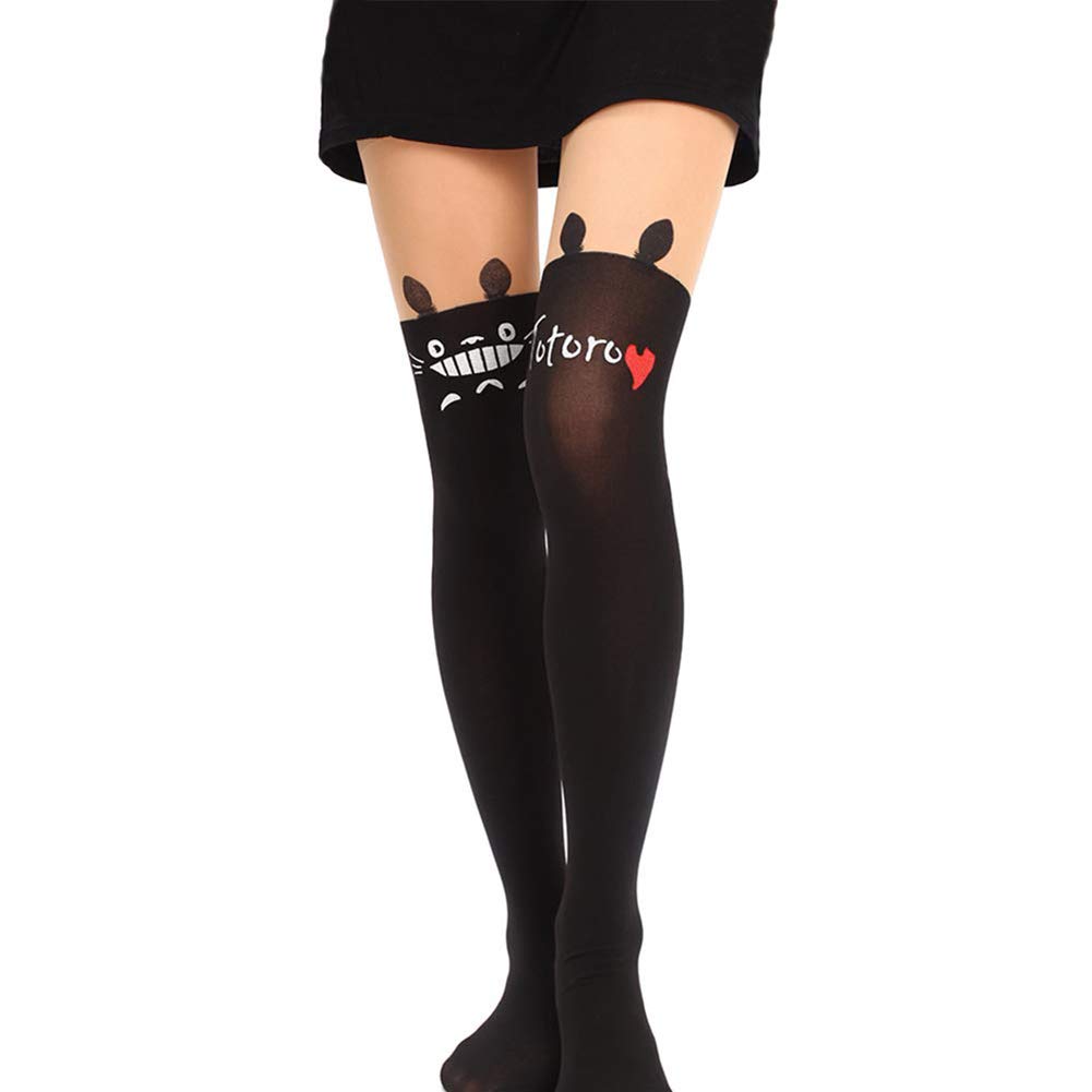 Ulalaza Women's Totoro Tobe-U Kawaii Tights Cat Stockings Pantyhose Cartoon Bunny Socks Girls Cute Animal Mock Knee Nude High Thigh Tattoo Patterned Hosiery Leggings Tattoo Legging Tights