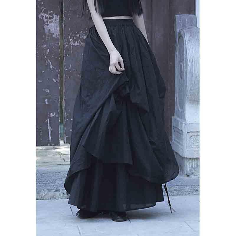 Women's Dark and Cool Style Large Swing Half Skirt Casual Versatile Long Skirt Irregular Hem Design Feeling Skirt2