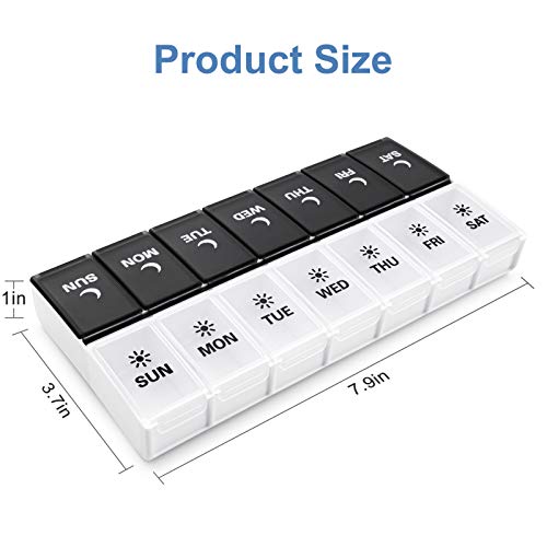 Image of DANYING Large Pill Organizer 2 Times a Day, Weekly Pill Box 2 Per Day, AM PM Pill Case, Day Night Pills Container 7 Day, Vitamin Case Twice a Day, Black & White