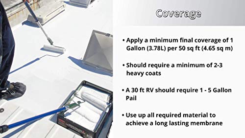 L R Liquid Rubber RV Roof Coating/Sealant 5 Gallon Kit - Includes RV Coating, 4 Inch x 50 Foot Seam Tape, EPDM Primer, TSP Cleaner, Brushes, Rollers, and Gloves - Brilliant White
