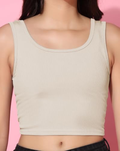 Image of TOPLOT Women's Solid Ribbed Round Neck Sleeveless Slim Fit Tank Top (5069)