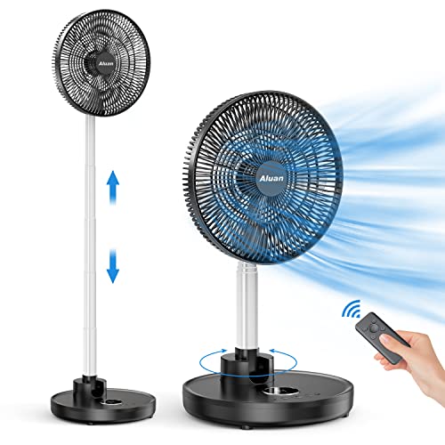 Aluan 12" Quiet Oscillating Fan With 12000Mah Rechargeable Battery, Foldaway Standing Fan/Table Fan With Remote Control, 6 Speeds Portable Pedestal Fan With Adjustable Height For Home Bedroom Travel #TOP26