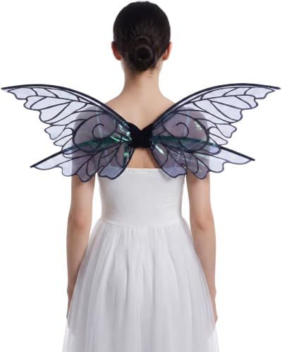YKW Black Fairy Wings for Adult Women Teens Iridescent Butterfly Costume