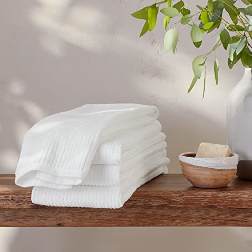 Amazon Aware 100% Organic Cotton Ribbed Bath Towels - Hand Towels, 4-Pack, White #TOP3