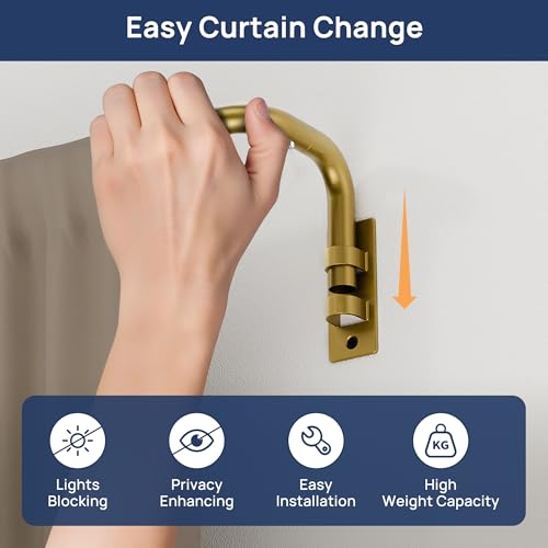 Image of ENJOYBASICS 66-120 inch Wrap Around Curtain Rod, Quick Curtain Change, Gold