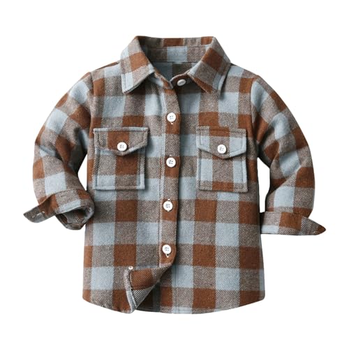 Boys Girls Fall Winter Stylish Coat Outwear Toddler Shirt Jacket Button Down Lapel Long Sleeve Plaid Shacket