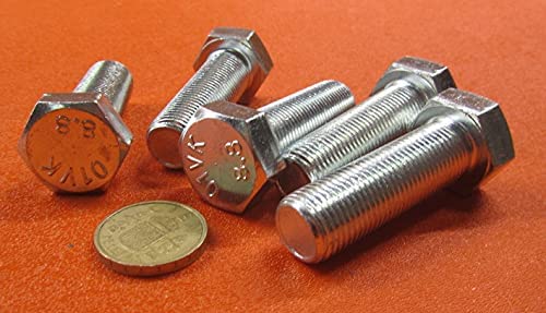 Class 8.8 Zinc Plated Steel Hex Head Bolts FT M16 x 1.5 mm x 50 mm Long 5 pcs.