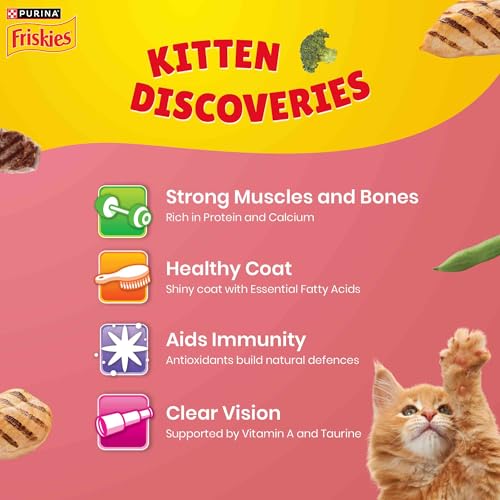 Image of FRISKIES Kitten Discoveries Kitten Food, Tuna Chicken Milk Vegetables & Whole Grain Flavours, 1kg Packet, Granule (Pack of 2)
