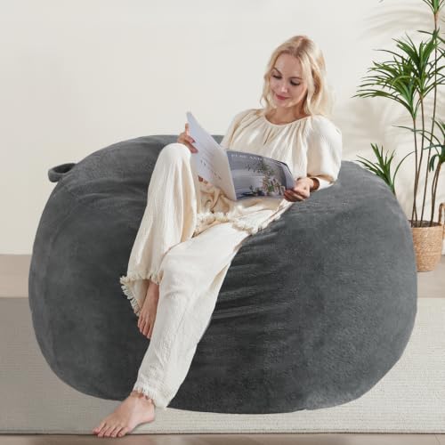 WSOFRLAC 3FT Bean Bag Chair, Comfy Bean Bag Chairs for Adults, Luxury Velvet Memory Foam Stuffed Beans Bags with Removable Cover, Adult Beanbag Chair with Filler for Living Room, Bedroom, Dark Grey