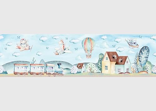 Cenefa autoadhesiva Zug AG Design AWBD 8028 | Adhesivo decorativo para habitación infantil | Cenefa de pared para niña y niño | lámina multicolor, ancho 500 cm x alto 14 cm