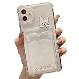 Casechics Compatible with iPhone Case,Cute Kawaii Cartoon Bunny Bear Clear Credit Card Slot Holder Wallet Transparent Corner Protection Soft Shockproof Cover Phone Case (Bunny,iPhone 12 Pro)