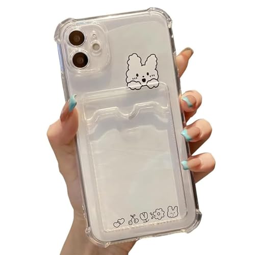 Casechics Compatible with iPhone Case,Cute Kawaii Cartoon Bunny Bear Clear Credit Card Slot Holder...
