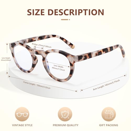 Image of EASY READ Retro Round Blue Light Blocking Reading Glasses for Women,Anti UV Readers for Women with Spring Hinge