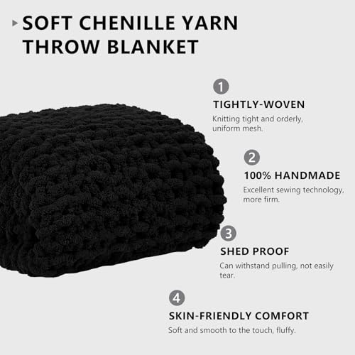 Image of L'AGRATY Chunky Knit Throw Blanket for Couch, 80'' x 90'' Knit Throw, Black