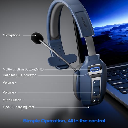 Image of LEVN Bluetooth Headset with Microphone, Trucker Bluetooth Headset with AI Noise Cancelling & Mute Button, Wireless On-Ear Headphones 60 Hrs Working Time, for Trucker Home Office Remote Work Zoom