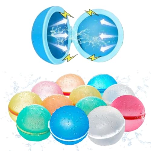 SULIUDAJI 12 Stück Wasserbomben Wiederverwendbar Magnetische,Silikon Wasserbomben Selbstschließend Spritzbälle Sommer Wasserspielzeug Für Kinder Im Alter Von 3-12 Jahren