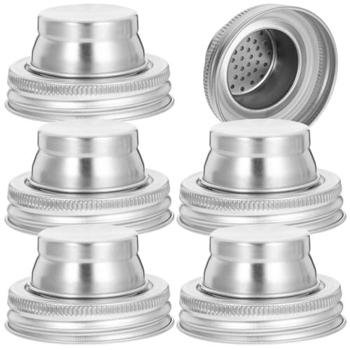 STOBAZA Mason Jar Shaker Lids 6 Pack 2.95 Inch Stainless Steel Jar Covers for Regular Mouth Jars Cocktail Bottle Lids for Mixing Drinks Spices Sugar Salt and Pepper