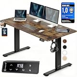 Casaria® Höhenverstellbarer Schreibtisch elektrisch 120 x 60 cm mit Wireless Charger & USB C/A Anschluss LCD Display Memory Funktion 80 kg belastbar ergonomisch Vintage Braun