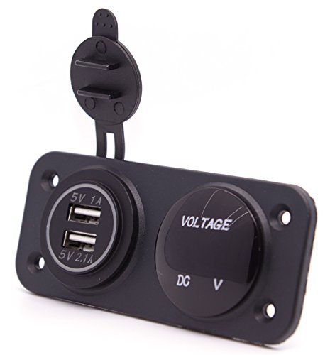 Cllena DC 12V - 24V LED Digital Voltmeter + Dual USB Outlet Power Socket Panel 2.1A/1A Charger for Car Boat Marine Rv Truck ATV Caravans Motorcycle Vehicles Mobile Phone (Green)