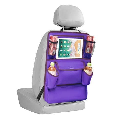 Image of LUCMO Car Backseat Organizer with Touch Screen Tablet Holder, Dark Purple | 9 Storage Pockets,Clear Tablet Holder,Protectors Kick Mats,Travel Accessories,Seat Cover,Road Trip Essentials