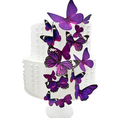 Sugar Robot Inc. Edible Butterflies for Cake Decorating - Assorted Sizes, Premium Crafted in the USA - Butterfly Cake Toppers & Cupcake Decorations (Royal Purple)
