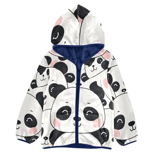 Boys Girls Fleece Jacket Cartoon Adorable Panda Print Kids Warm Hooded Outwear Coat
