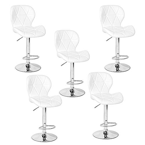 Conjunto 05 Banquetas Slim Couro Pu Regulagem de Altura - Branca