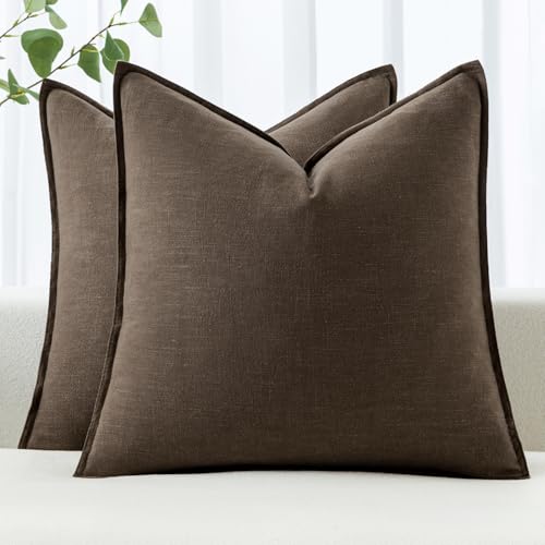 Image of MIULEE Decorative Linen Pillow Covers 20x20 Inch Dark Coffee Chocolate Boho Farmhouse Neutral Winter Couch Throw Pillows for Bed Pack of 2 Accent Modern Pillowcase Sofa Livingroom Home Decor