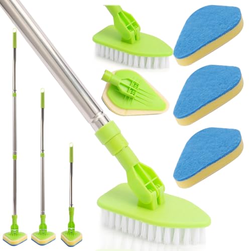 Luazvilkpsar 2 en 1 Cepillo de Limpieza de Ducha Multifuncional, Cepillo Limpieza Ducha con Telescopico Mango Largo 82.5 cm, Fregador de Bañera Ajustable de 180°, para Baño, Suelo, Cocina, Bañera