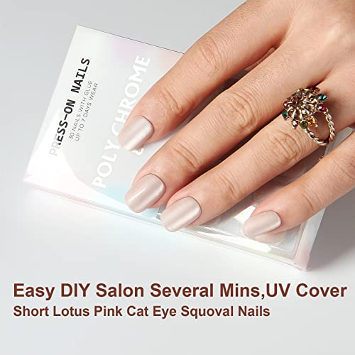 Polychrome&Air Press On Nails Short Squoval Abs Natural Fit Fake Nails With Jelly Glue Reusable Manicure Glue On Nails Woman And Girl False Nail Uv Cover Gel Glossy Nails 15Sizes 30Pcs（Gloden&Cat) #TOP5