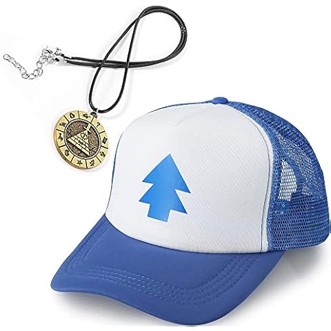EIKOU Gravity Falls Mabel's Hat Pink Dipper's Hat Pink Dipper Aqua Blue Pine Hat Embroidered【Come with The Necklace】 (Blue) Cover