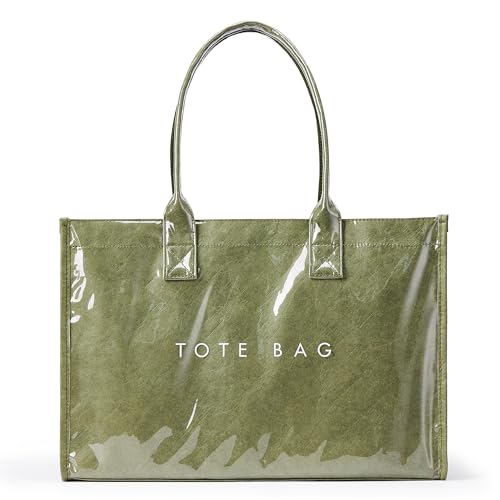 Image of KALIDI PVC Tote Bag Women's Kraft Paper Work Handbags Purses with Top Handle