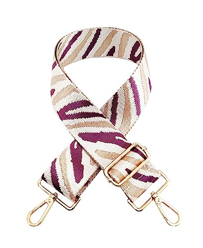 Image of Zhiheng Zebra Pattern Adjustable Bag Strap Replacement 2inch Wide Striped Jacquard Woven Belt for Purse Shoulder Guitar Camera Bag (white Purple Khaki)