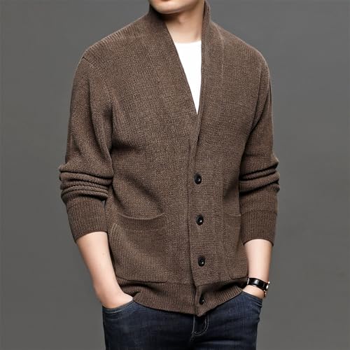 JEKE-DG Men's Stand Collar Open Front Sweater Casual Lightweight Basic Sweater Knit Button Down Long Sleeve Sweaters2